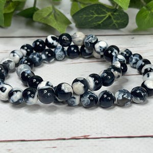 8mm Black Orca Agate Beaded Stacking Bracelet