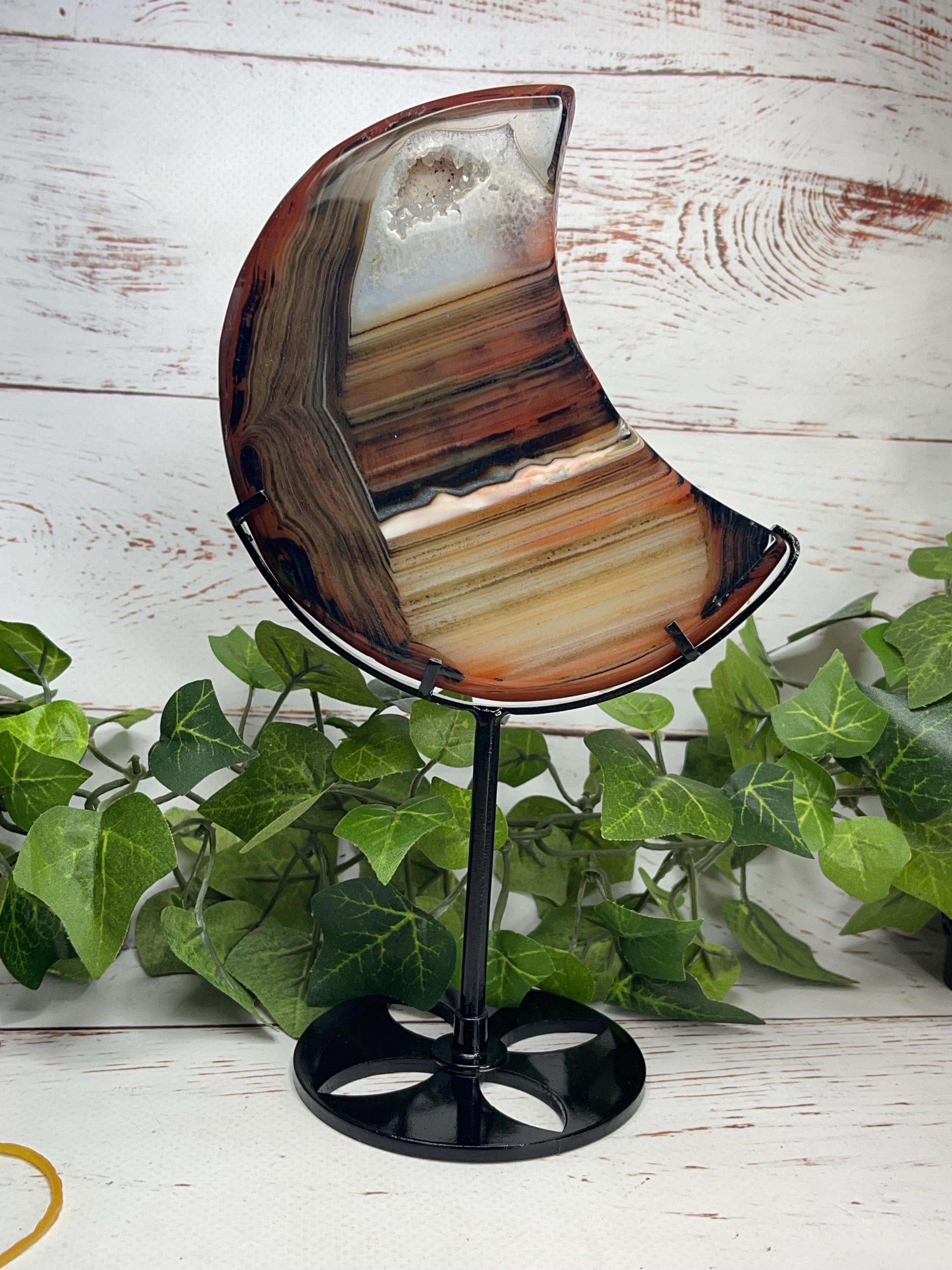 Banded Carnelian Moon with Stand – 5 Inch Energy & Passion Crystal Decor