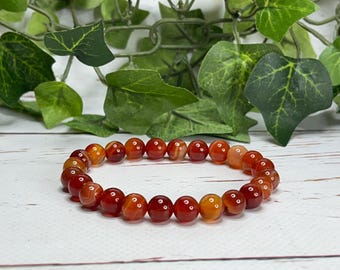 Genuine Solid Red Carnelian Stone Bead Bracelet, Beaded Bracelet