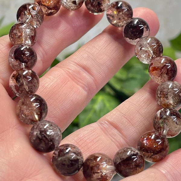 Red Mud Skeletal Quartz Bracelet, Intuitively Chosen 10mm Quartz Bracelet, Stackable Gemstone Bracelet, Natural Jewelry, Stretch Bracelet