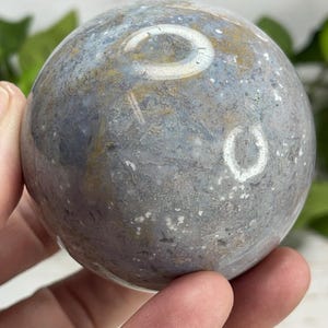 2.4&quot; Pastel Purple and Tan Moss Agate Sphere – Earthy Calm & Gentle Growth