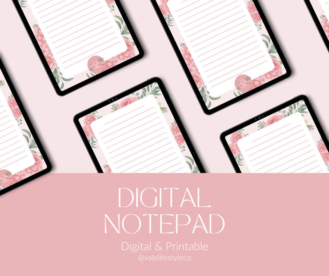 Fancy Notepad Pdf Digital PDF Notepad, Aesthetic Floral Accents, Undated and Lined ...
