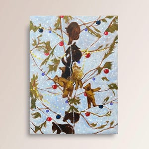 Cartes de Noël pour la famille et les amis avec des ours faits main Cartes postales illustrées d'ours dans un arbre de Noël Carte de Noël avec d'adorables ours dans un arbre