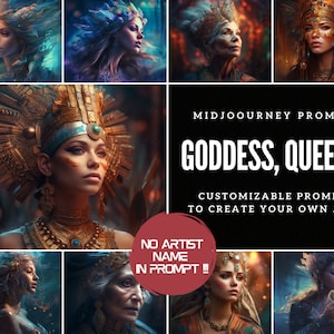 Prompt for Poster Wall Art Customizable Midjourney Prompt Goddess Queen Majestic Prompt POD Art generator Best Midjourney Prompts AI Art