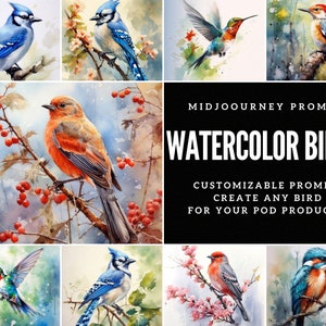 Watercolor Birds Best Midjourney Prompt Art generated Customizable Midjourney Prompt AI Art Poster Wall Art Create wall decor digital art