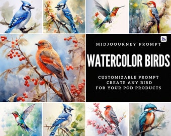 Watercolor Birds Best Midjourney Prompt Art generated Customizable Midjourney Prompt AI Art Poster Wall Art Create wall decor digital art