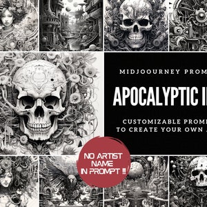 Prompt for Poster Wall Art Customizable Midjourney Prompt Ink Apocalyptic Sci-fi Prompt POD Art generator Best Midjourney Prompts AI Art