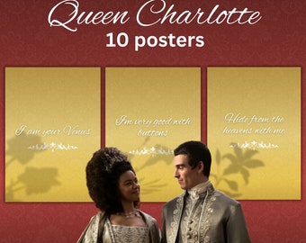 Afdrukbare feestposters met een Queen Charlotte-thema; Bridgerton-themafeest; Directe download; Fanparty van Koningin Charlotte; feestdecoratie