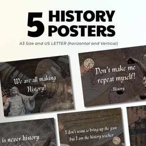 Printable funny and inspiring history teacher posters; Dark aesthetic history classroom decor; social studies classroom prints; History fans