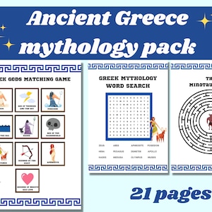 Pacchetto di giochi di mitologia stampabili degli dei dell'antica Grecia; Attività divertente per i bambini; perfetto per feste in Grecia, scuola, antichi dei greci