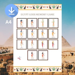 Ancient Egypt gods printable mythology party memory game; perfect for Egypt party, school, ancient Egypt mythology, Egypt; memory game;fun