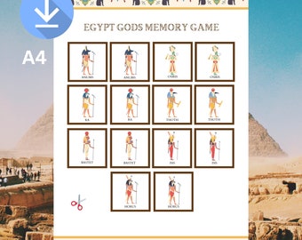 Juego de memoria para fiestas de mitología imprimible de dioses del Antiguo Egipto; perfecto para fiestas de Egipto, escuelas, mitología del Antiguo Egipto, Egipto; juego de memoria; divertido