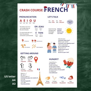 French crash course infographic poster; French classroom decor; French class; France study poster; classroom decor;Digital download;