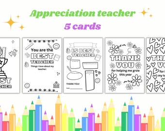 Printable Teacher Appreciation Coloring Pages; Thank you, teacher!; Instant Digital Download Files. Gift for teacher, colorings for kids.