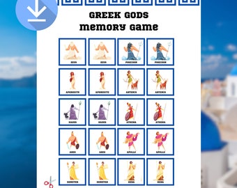 Ancient Greece gods printable mythology party memory game; perfect for Greece party, school, ancient greek mythology,Greece