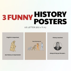 Funny history posters; Hilarious social studies classroom decor bundle, social studies teacher wall art gift