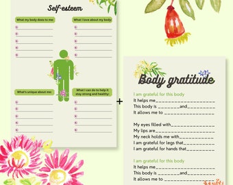 Imprimibles primaverales de autoestima y gratitud corporal; Actividad para niños; hojas de trabajo de terapia; profesores de estudios sociales; salud de los adolescentes; Ciencias Sociales