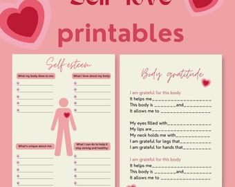 Imprimibles de autoestima y gratitud corporal en color rosa; Actividad para niños; Hojas de trabajo de terapia; Profesores de estudios sociales; Salud adolescente; Estudios sociales