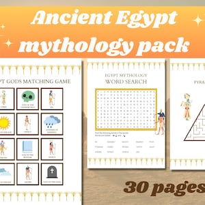 Ancient Egypt gods printable mythology games pack; History lesson; perfect for Egypt party, school, Ancient Egypt gods lesson plan