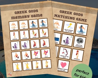 Juego de memoria y combinación imprimible de dioses de la antigua Grecia; Actividad divertida para niños; Perfecto para fiestas en Grecia, escuela, dioses griegos antiguos.