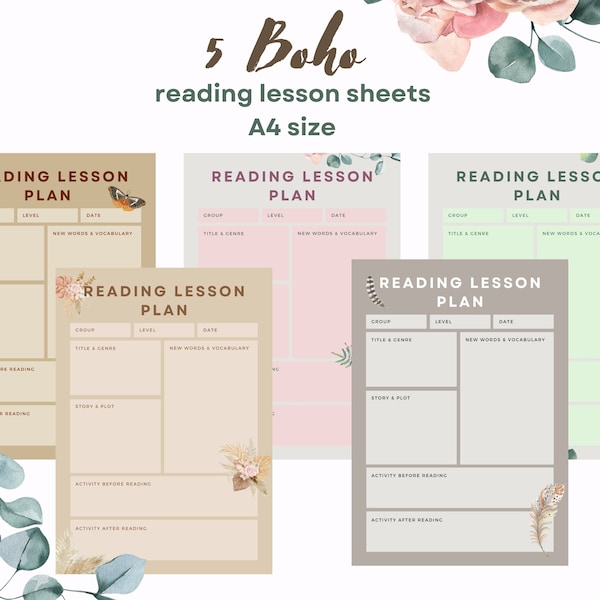 Boho style reading lesson plan sheet; Literature class; Teacher hack; digital sheet; Story sheet; English teacher must have;Teacher resource