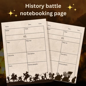 History Battle Notebooking Page; Worsheet for history teacher; History lesson activity