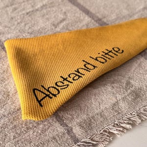 Yellow dog bandana – Please Keep Your Distance for anxious dogs | Simple jersey dog bandana | Signal bandana | Personalized inscription image 4