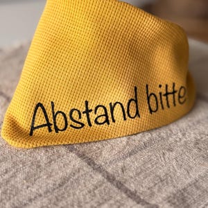 Yellow dog bandana – Please Keep Your Distance for anxious dogs | Simple jersey dog bandana | Signal bandana | Personalized inscription image 6
