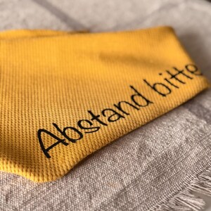 Yellow dog bandana – Please Keep Your Distance for anxious dogs | Simple jersey dog bandana | Signal bandana | Personalized inscription image 3