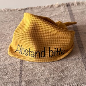 Yellow dog bandana – Please Keep Your Distance for anxious dogs | Simple jersey dog bandana | Signal bandana | Personalized inscription image 7