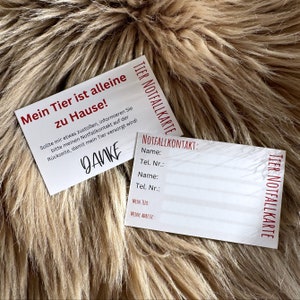 Tier Notfallkarte | Hunde Notfallkarte | Notfallausweis | Haustier Notfallkarte | Safety Card | Tier alleine zu Hause