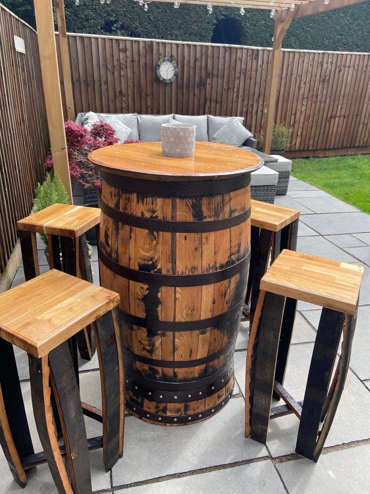 Oak Whiskey Barrel Pub Table Set Etsy UK