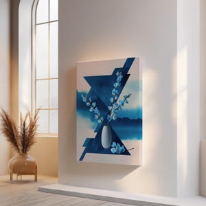 Impresión de jarrón abstracto - Decoración del hogar contemporánea - Arte floral azul moderno - Impresión de pared minimalista - Obra de arte de flores azules - Impresión de colores suaves