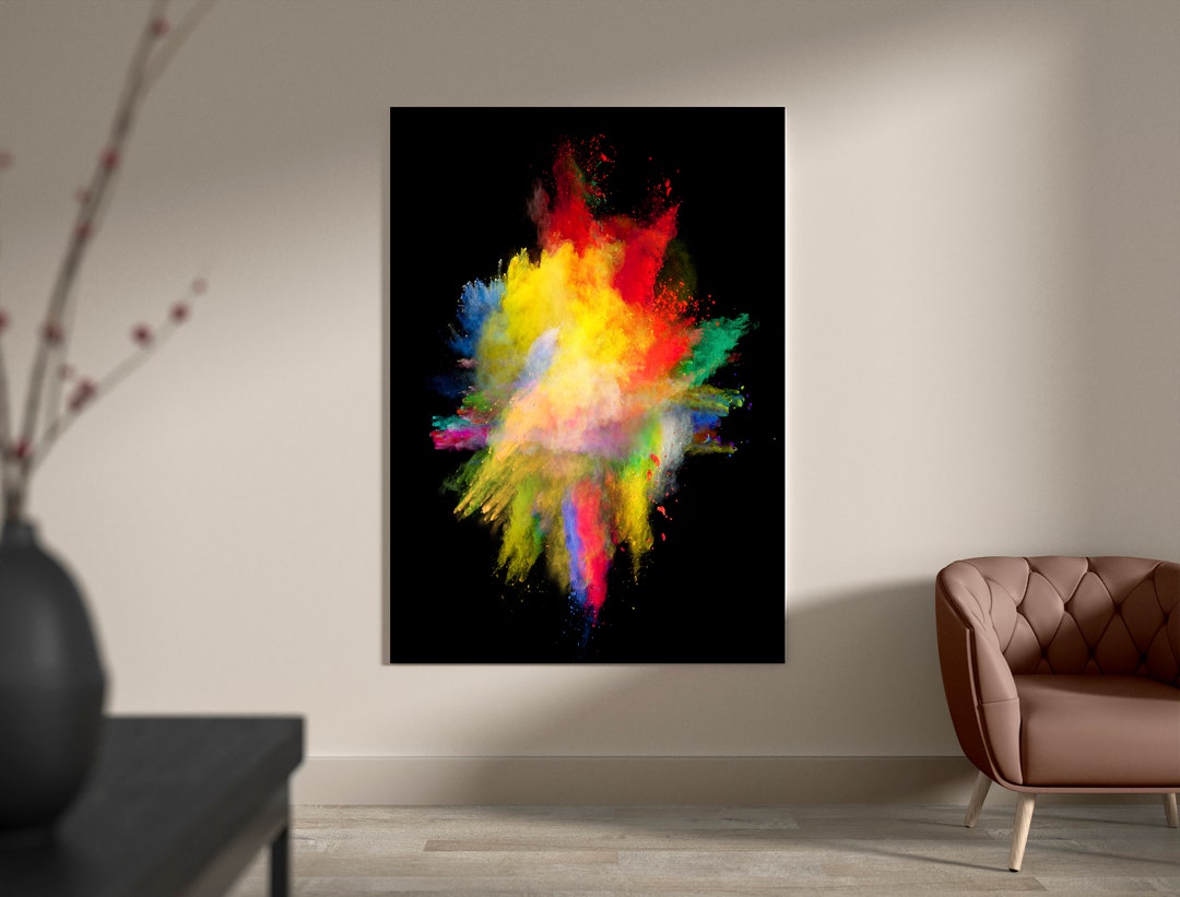 Dust Explosion Wall Art, Black Background Canvas, Colorful Wall Art
