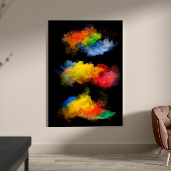 Stof explosie wall art, zwarte achtergrond canvas, kleurrijke kunst aan de muur, stof explosie canvas, zwarte achtergrond kunst aan de muur, kleurrijke nebula wall art