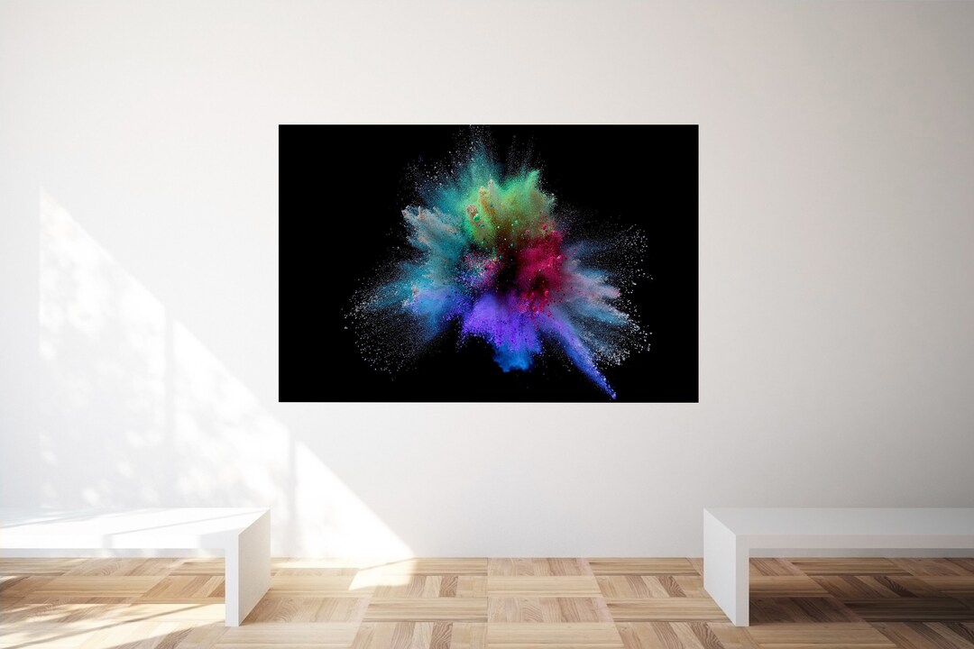 Dust Explosion Wall Art, Black Background Canvas, Colorful Wall Art