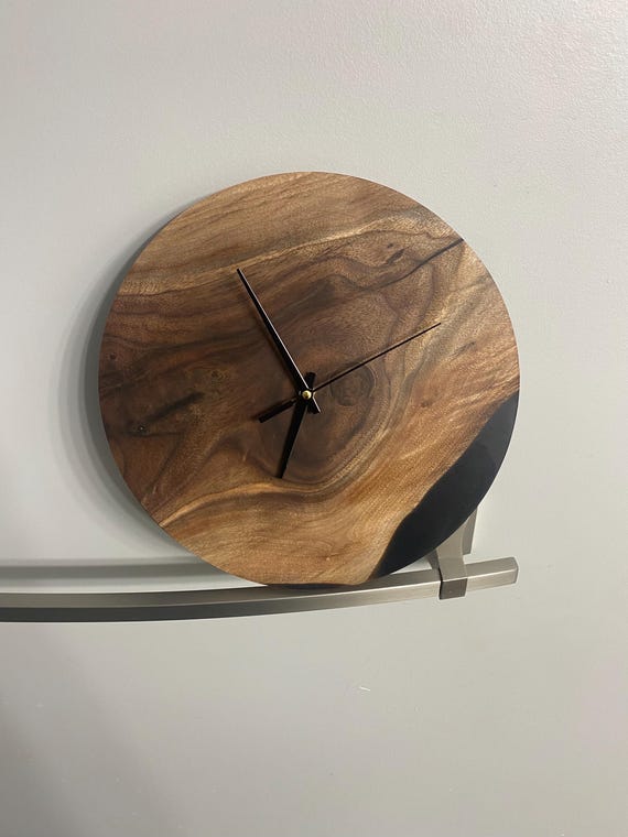 Black Walnut Epoxy Clock - 12 Inch Handcrafted Wood Wall Clock