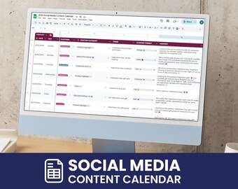 2026 Social Media Content Calendar Template: Editable Google Sheets Planner (Digital Download)