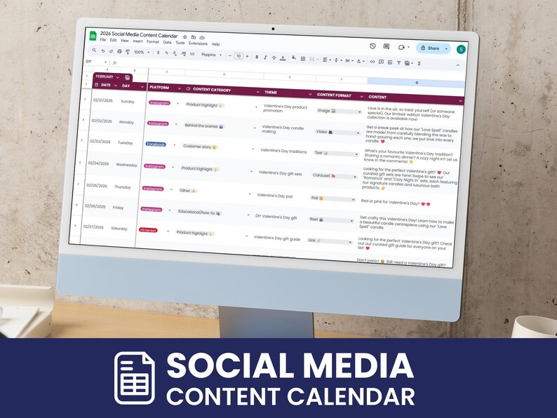 2026 Social Media Content Calendar Template: Editable Google Sheets ...