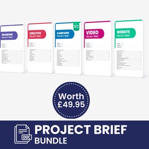 Project Brief Template Bundle: Branding, Kreativ, Video, Website, Bearbeitbare Google Docs, A4 (Digitaler Download)