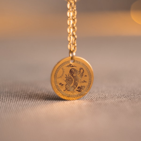 Birth Year Necklace, Chinese Astrology Zodiac Coin Necklace, Custom Disc Necklace, Chinese Zodiac Sign Pendant, Step Daughter Gift