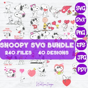 漫画 SVG バンドル、スヌーピー ドッグ SVG バンドル、Cricut 用 SVG、即時ダウンロード、40 ファイル SVG、Png Eps Pdf Jpg、漫画キャラクター SVG、カット ファイル