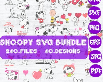 Paquete SVG de dibujos animados, paquete SVG de Snoopy Dog, SVG para Cricut, descarga instantánea, 40 archivos SVG, PNG, EPS, PDF, JPG, personaje de dibujos animados SVG, archivos de corte