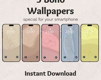 Boho iPhone Wallpaper Set, Minimalist Floral Designs (Digital Download)