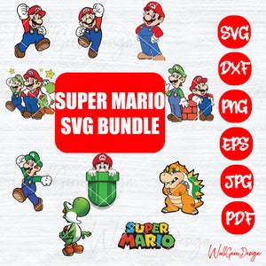 Super Mario SVG Bundle For Cricut And Sublimation, Mario Cut Files, Mario Clipart, Super Mario Font, Birthday Printable, Cartoon Svg