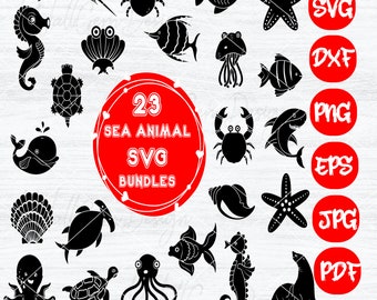 Sea Animal SVG Bundle: Dolphin, Whale, Turtle (Digital Download)
