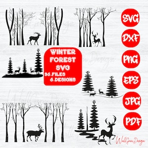 Forest Animals Svg Bundle, Forest Silhouette, Deer Svg Bundle, Animals Svg, Forest Bundle, Deer Scene Svg, Deer Forest Svg, Landscape Svg