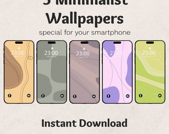 Minimalist Phone Wallpaper, Neutral Abstract Art, 5 Pcs (Digital Download)
