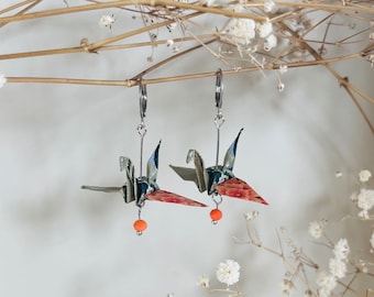 Origami Crane Earrings with Glass Beads