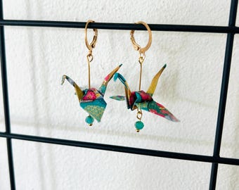 Origami Crane Earrings with Glass Beads